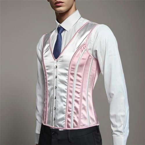 Men Pink Corset Vest Lace Up Vintage Waistcoat For Wedding Girdle Tops V Neck2