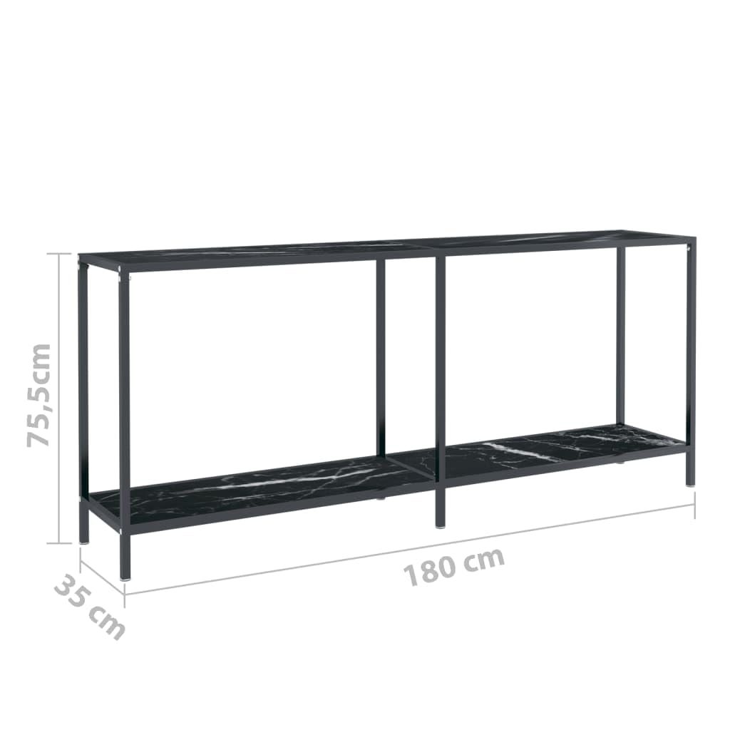 Stolik konsolowy czarny ze szkła hartowanego 180 x 35 x 75,5 cm, stal malowana proszkowo, stolik pomocniczy do korytarza, salonu, półka z miejscem do przechowywania do biura, stabilny