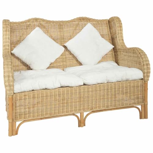 THOYTOUI 2-Sitzer-Sofa Natürliches Rattan und Leinen, Polstergarnitur...