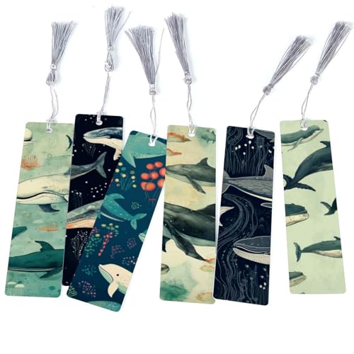 Marque-pages baleine à pompons (lot de 6) pour lecture et livres