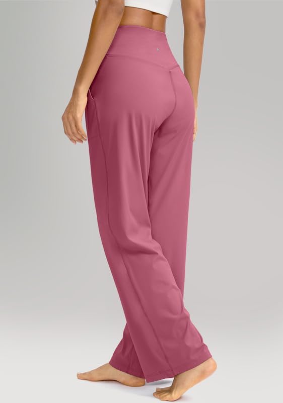 Soothfeel Wide Leg Pants for Women Yoga Work Pants with Pockets High Waist Lounge Sweatpants Dress Pants Petite/Tall 28"(Berry Rose, XL) - Image 4