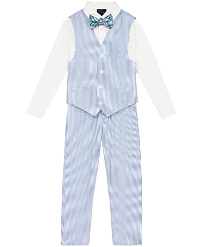Tommy Hilfiger Boys' 4-Piece Formal Suit Vest Set, Includes Shirt, Dress Pants, Vest & Tie, Regatta Blue, 6 #TOP16