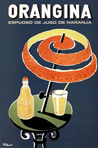 Laminated Bernard Villemot Orangina Vintage Orange Drink Advertising Ad Orange Peel Umbrella Poster Dry Erase Wall Art 16x24