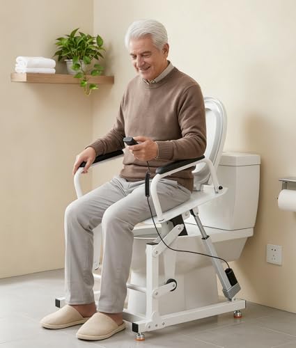 Electric Toilet Seat Lift with Widened Armrests - 450 lbs Heavy Duty Capacity, Standing Assistance for Elderly & Disabled, Fits Round/Elongated Toilets, Adjustable Height, Non-Slip Feet