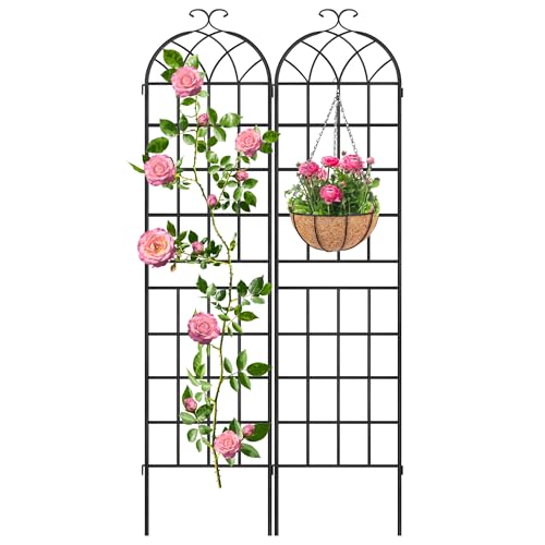 Image of 82.7 x 40in Rustic Iron Arch Decoration Garden Trellis with Black Metal Coating - Perfect for Supporting Climbing Plants Outdoor, Roses, Vines, Flowers, and Vegetables.