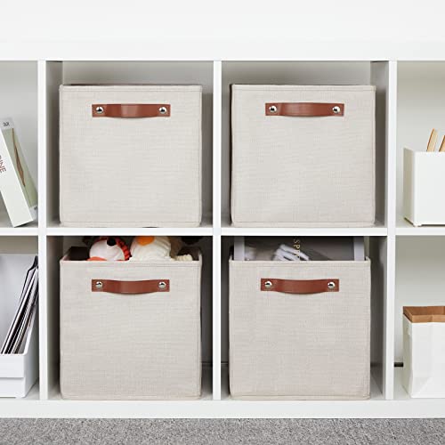 Dullemelo Storage Boxes For Shelves Closet Storage,Sturdy Home Organization Bins For Gifts Empty,Foldable Fabric Storage Cubes Baskets For Nursery Toys Towels Clothes Storage(Beige) #TOP3