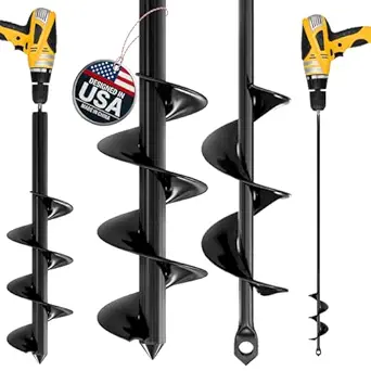 K-Brands Auger Drill Bit for Planting 2 Pack 1.6 x 16 Inch & 3.5 x 16 Inch Set – Garden Spiral Hole and Bulb Planter Tool for Umbrella Holes - Compatible with 3/8 Inch Hex Drive