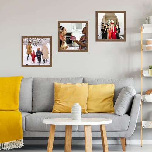 Image of JCJMY 6x6 Picture Frame Brown for Wall Hanging or Tabletop, Wall Mounting Horizontally or Vertically, 6 x 6 Square Wall Gallery Poster Photo Frame with Shatter Resistant Plexiglass, Brown