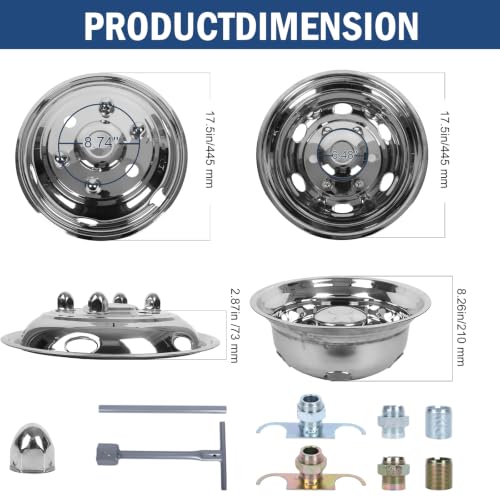 Image of 16 Wheel Simulators,6 Lug 6 Vent Holes Stainless Steel Wheel Cover,Wheel Hub Caps Compatible with Isuzu NPR NPR-HD NQR NRR, Chevy W3500 W4500, Hino 145 S4, Mitsubishi Fuso FE FG Series, UD 1400