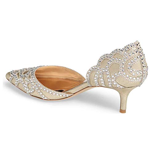 Image of XYD Women's Pumps, Elegant Pointed Toe, D'Orsay Kitten Low Heels, Rhinestone Studs, Slip-On Satin Shoes for Wedding