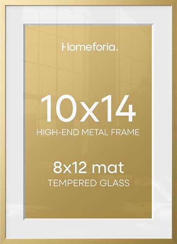 Image of Homeforia 10x14 Picture Frame Gold, High End Metal 10x14 Poster Frames with Mat for 8x12, 10 x 14 Gold Frame Matted to 8 x 12 inch Photo, 10by14 Thin Hanging Frames, Tempered Glass, Wall Kit, Set of 2