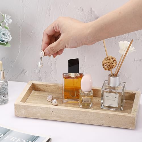 SUMNACON Natural Travertine Serving Tray Countertop Organizer, Rectangle Beige Bathroom Vanity Tray Jewelry Trinket Tray Decorative Storage for Kitchen Table Dresser (25x12x3cm) - Cosy Home Interiors SUMNACON Natural Travertine Serving Tray Countertop Organizer, Rectangle Beige Bathroom Vanity Tray Jewelry Trinket Tray Decorative Storage for Kitchen Table Dresser (25x12x3cm) - Image 5