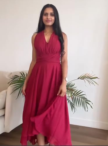 Tea Length Bridesmaid Dresses for Women Chiffon Ruched Infinity Formal Wedding Guest Dress Halter Evening Party Gown4