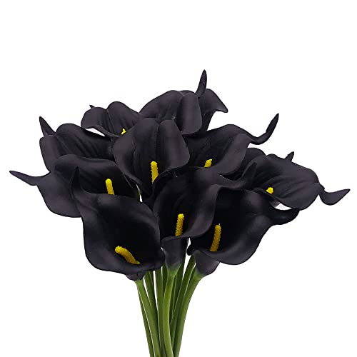 YASENN 24 Stück Calla-Lilie künstliche Blumen Hochzeitsstrauß 34,8 cm echtes PU-Material künstliche Blume für Zuhause Party Hochzeit Dekoration (schwarz) Cover