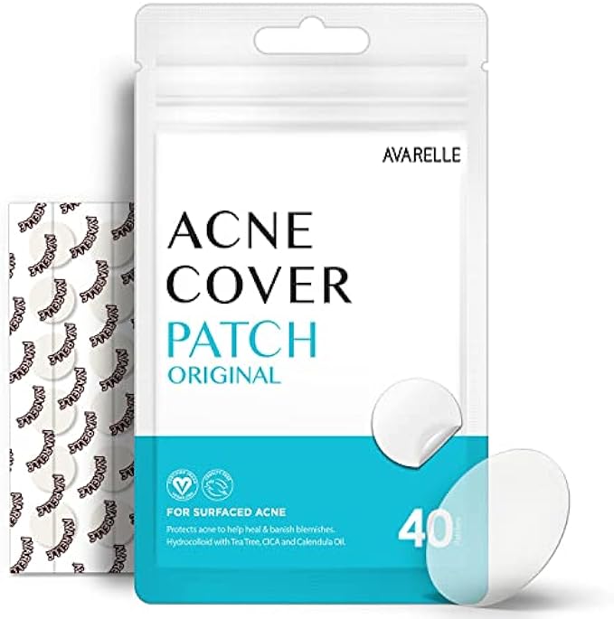 Avarelle Pimple Patches (40 Count) Hydrocolloid Acne Cover Patches | Zit Patches for Blemishes, Zits and Breakouts with Tea Tree, Calendula and Cica Oil for Face | Vegan, Cruelty Free Certified, Carbo