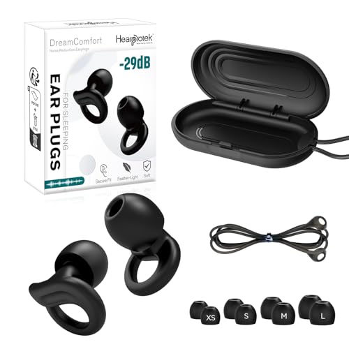 Hearprotek Ohrenstöpsel zum Schlafen, 29dB Silikon-Lärmschutzstöpsel 1 Paar, weiche Ohrenstöpsel zum Schlafen, Schnarchen, Lärmminderung, Autismus, Fliegen (Schwarz)