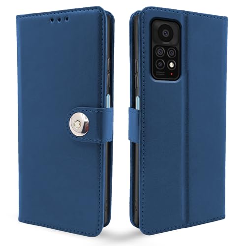Image of Pikkme Redmi Note 11 Pro /Note 11 Pro Plus 5G Flip Cover Leather Finish | Inside TPU with Card Pockets | Wallet Stand and Shock Proof | Complete Protection Button Flip Case (Blue)