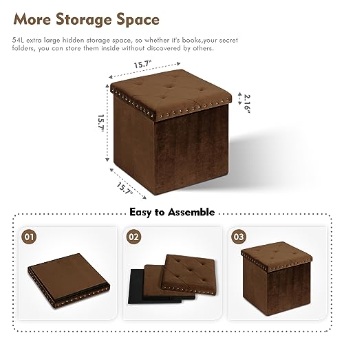 image for B FSOBEIIALEO Storage-Ottoman Cube-Folding Tufted - Ottomans with Stor
