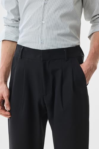 Image of SNITCH Men Formal Trousers | Slim Fit Pleated Front Design | Durable Polyester Blend with Medium Stretch | Perfect for Office & Formal Occasions