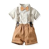 Egaivtya Baby Boys Gentleman Outfit Suits Toddler Shirt with Bowtie Infant Summer Suspender Shorts Sets,BrownStripe,2-3T