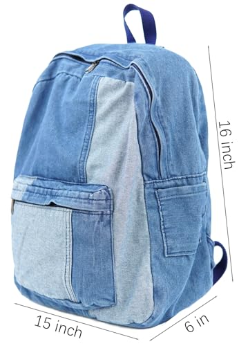 YunZh Denim Backpack Casual Style Lightweight Jeans Backpacks Classic Retro Travel Daypack4