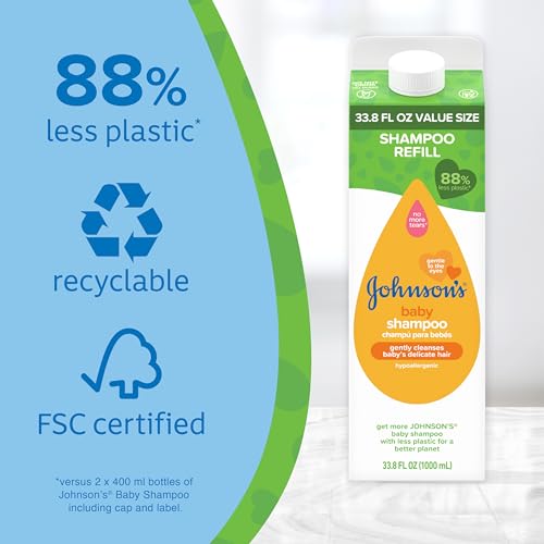 Image of Johnson's Baby Shampoo 20.3 fl. Oz, Tear-Free Formula and 33.8 fl. Oz Refill Pack, Gentle Baby Shampoo for Delicate Skin, Bath Starter, Fresh Scent, Unisex