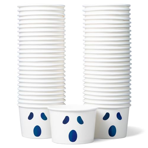 Confettiville Paper Ice Cream Cups 50-Count 9-Oz Disposable Dessert Bowls for Hot or Cold Food 9-Ounce Halloween Party Supplies Treat Cups Ghost Face