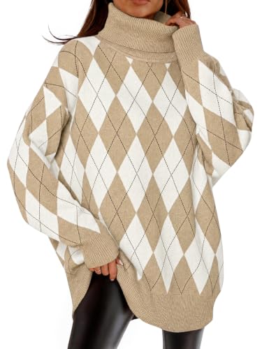 Image of Womens Turtleneck Oversized Sweater Batwing Chunky Pullover Sweater Casual Fall Loose Knit Jumper Top