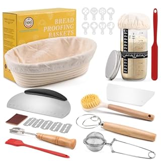 Clheatky Sourdough Starter Set, Complete Sour Dough Starter Kit With Jar, 25cm Oval Banneton Proofing Baskets, 11 PCS Bread Making Accessories, Bread Fermentation Basket Gift Set for Baking Lover