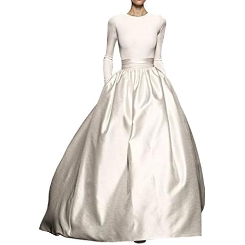 WDPL Women's Floor Length High Waist Satin Bridal Prom Skirt Size 6 US White Cover
