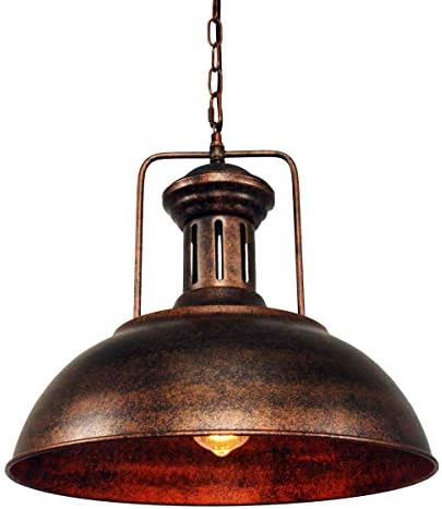 Lingkai Industrial Pendant Light, Farmhouse Vintage Hanging Light Fixture Barn Dome Lampshade Ceiling Mount Lamp for Kitchen Island Dining Room