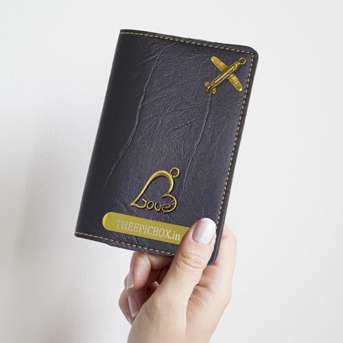 Image of Personalized Passport Cover - Custom Name Engraved Vegan Leather Travel Wallet - Stylish & Durable Passport Holder for Men & Women - Luxury Travel Accessory (Black)