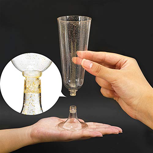 Wellife 50 Pack Gold Glitter Plastic Champagne Flutes, 5.5 Oz Disposable Champagne Glasses For Champagne, Premium Plastic Toasting Flutes Perfect For Wedding And Party #TOP4