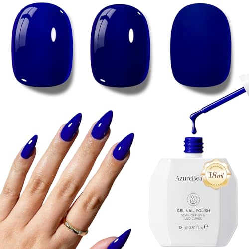 Image of AZUREBEAUTY18ML Royal Navy Blue Gel Nail Polish | Royal Navy Dark Blue High Gloss Opaque Soak Off UV /LED Gel Polish for Nail Art, DIY Manicure & Salon Use