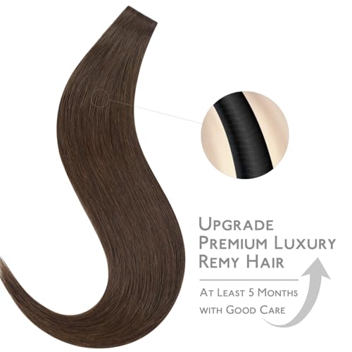 Image of WENNALIFE Invisi Edge Tape in Hair Extensions Human Hair,#4,14 Inch | 14 Inch 50g 20pcs (Invisi Edge & Classic) Chocolate Brown Invisi Remy Hair Natural Seamless Injected Tape Ins