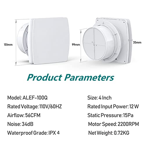 Allvent Exhaust Fan 4" Home Ventilation Fan Window And Wall Mount Vent Fan For Kitchen Bathroom Workshop Garage (110V/12W/White) #TOP1