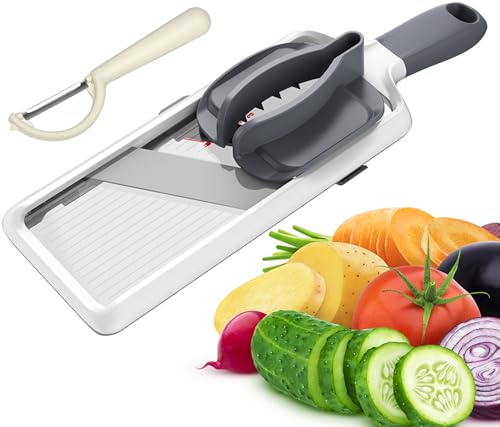 YAMJUG Multi Handheld Mandoline Slicer - Adjustable Stainless Steel Blade, Slicer Vegetable Cutter with Comfort Grip, Safety Features, Easy to Clean, Slicers for Fruits and Vegetables