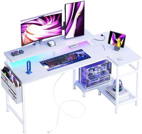 DUMOS L Shaped Gaming Desk, 48" Computer Desks with Storage Shelv...
