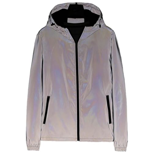 Reflektierende Jacke Herren Damen Fahrrad Regenjacke Unisex Full Reflective Jacke Laufjacke Atmungsaktiv Winddicht Wasserabweisend Reflekierend Fahrradjacke Paar Color Changing Jacket