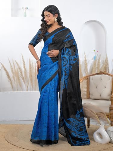 Image of SIRIL Women's Cotton Printed Saree With Unstitched Blouse Piece