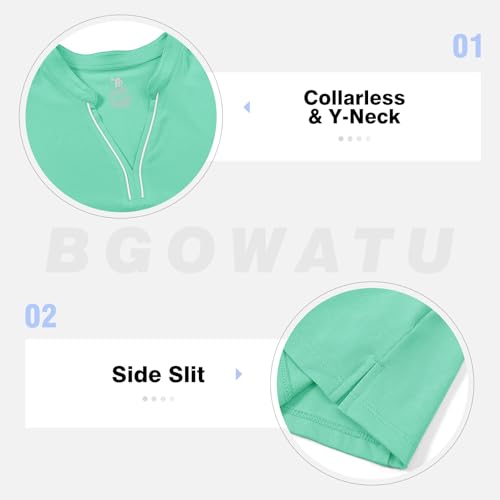 Image of BGOWATU Women's Golf Polo Shirts Short Sleeve Collarless Y-Neck Tennis Tops Quick Dry UPF 50+ Workout Shirt Lightweight