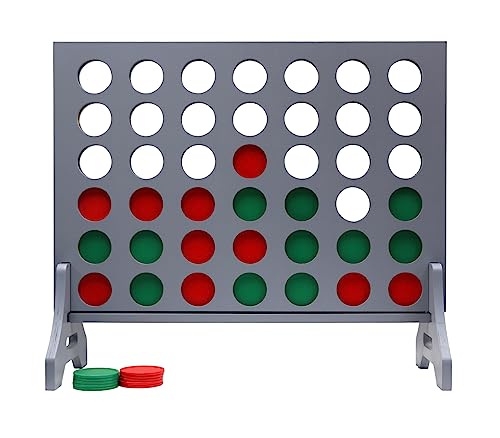 Image of Giant 4 in a Row Game for Family & Adults - Tailgating Pros Jumbo Grey Wooden Four in a Row Indoor & Outdoor Yard Game for Family Party Fun, Portable Activities for Patio, Backyard, and Camping