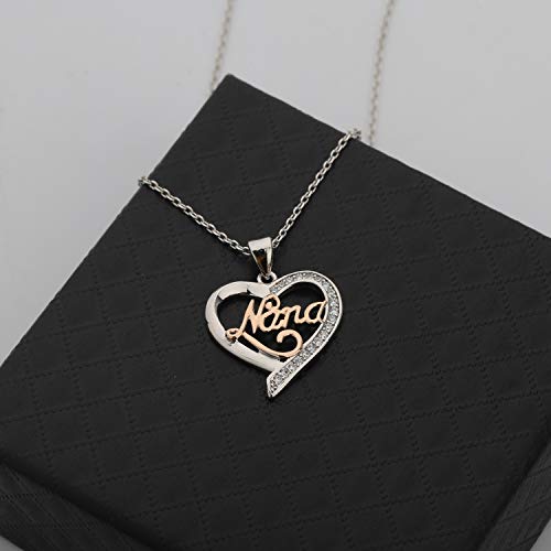 Fustmw Nana Necklace Gifts From Grandchildren Crystal Love Heart Nana Pendant Necklace Jewelry Grandma Gift Nana Gifts For Birthday (Silver) #TOP3