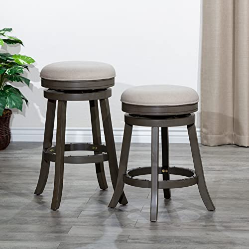 Dty Indoor Living Creede Backless Swivel Stool, Weathered Gray Finish, 24" Counter Height, Beige Fabric Seat #TOP1