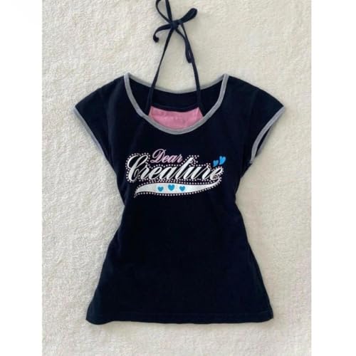 Image of Kawaii Cutecore Harajuku Y2k 2000s Tops Summer Preppy Aesthetic Alt Goth Emo Short Sleeve Graphic Tees