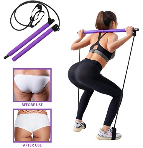 RIFFUE Portable Pilates Bar Kit with Resistance Band Portable Pilates for Total Body Workout Yoga Exercise Pilates with Foot Loop for Yoga, Stretch, Sculpt, Twisting, Sit-Up