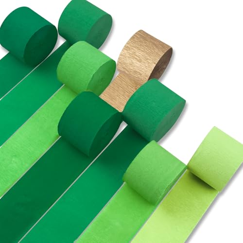 Image of PartyWoo Dark Green Crepe Paper Streamers 8pcs 656 ft Pack of Emerald Forest Green Crepe Paper Sheets for Birthday Baby Shower Graduation Woodland Dinosaur Jungle Football Theme Party Decorations