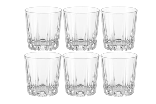 Conjunto 6 Copos de Vidro para Whisky 300ml – Design Lapidado, Fundo Espesso e Brilho Cristalino | Ideal para Drinks, Bourbon, Água e Coquetéis