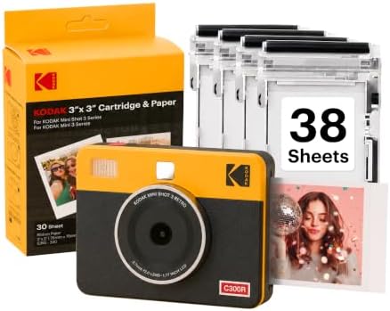 Mini Shot 3 Retro 3x3 Instant Camera, Photo Printer, 38 Sheet, Yellow