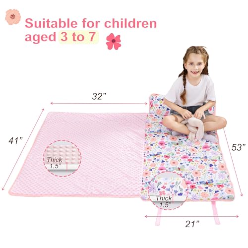 Image of Viviland Toddler Nap Mat, Rolled Sleeping Mats with Pillow and Minky Dot Blanket for Girls, Kids Slumber Bag Nap Mat for Preschool, Daycare, Kindergarten, Travel Camping - Butterfly Garden